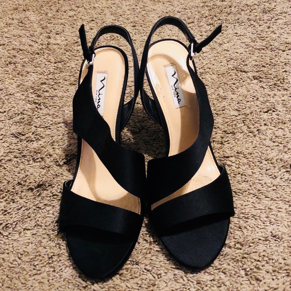 Nina Black Satin Heels
